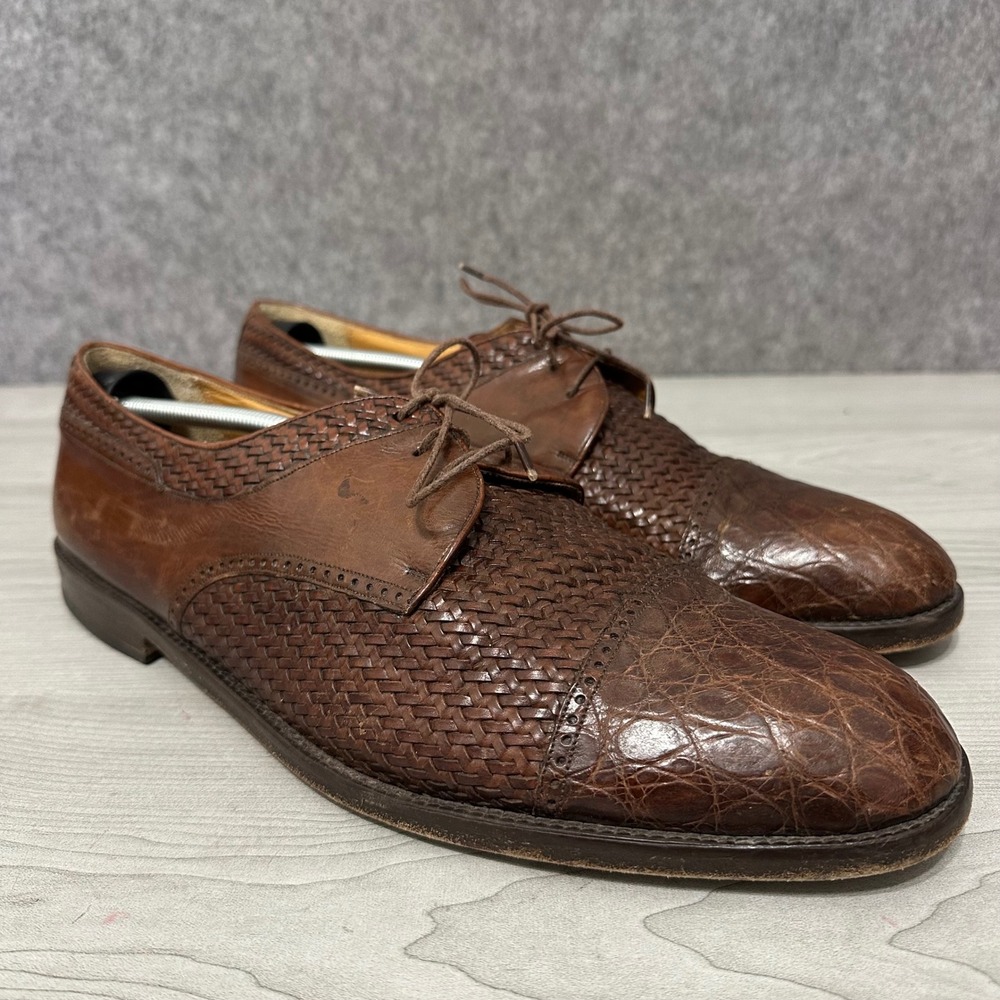 Mezlan Salinas Oxford Shoes Mens 15 Woven Leather Crocodile Cap Toe Derby